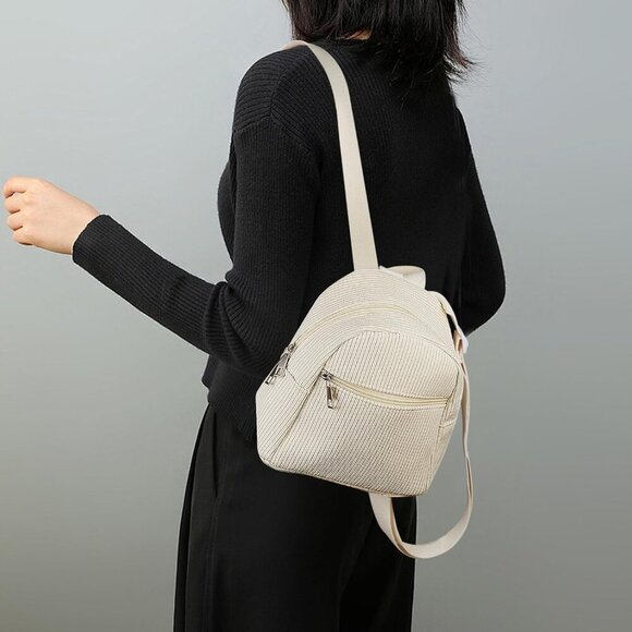 Corduroy Mini Backpack Womens Small Travel Shopping Purse Black - Picture 5 of 7